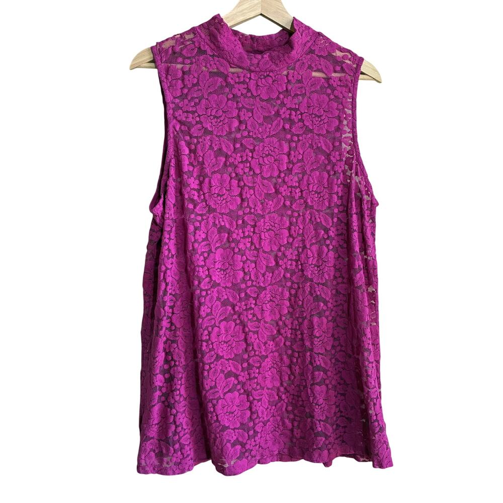 Torrid sheer lace sleeveless high neck purple floral top women's 22 (Torrid 3)